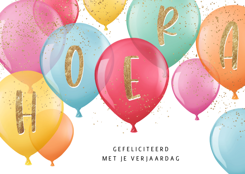 Verjaardagskaarten - Verjaardagskaart feestelijke ballonnen met hoera