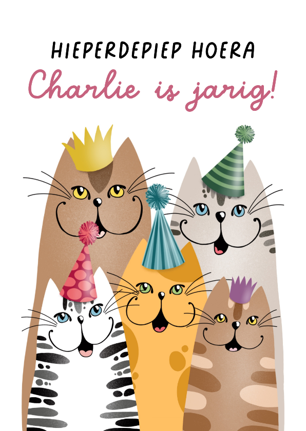 Verjaardagskaart - Feestende katten - Verjaardagskaarten Verjaardagskaarten - Verjaardagskaart - Feestende katten