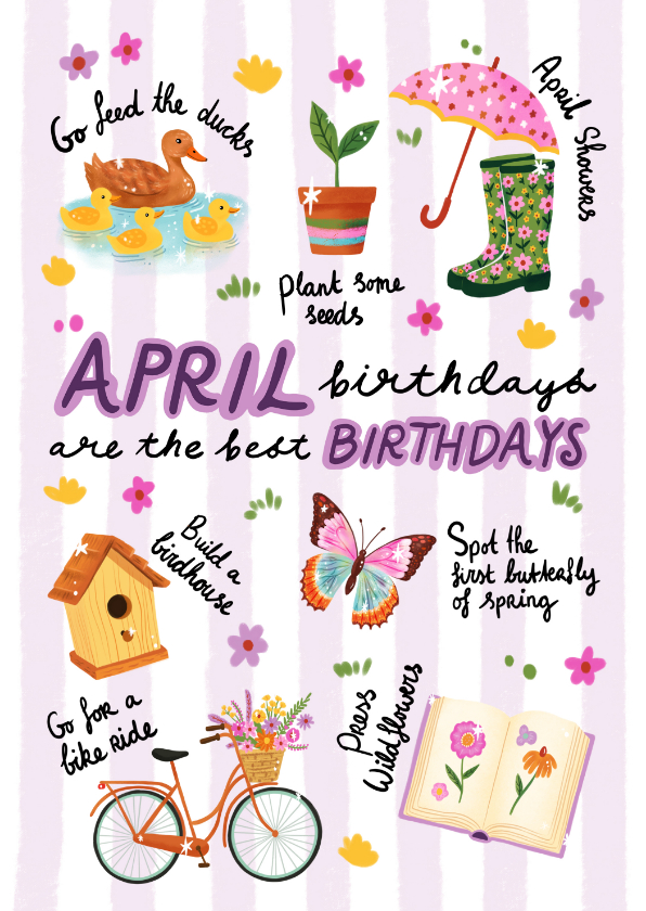Verjaardagskaarten - Verjaardagskaart felicitatie april lente vrouw meisje