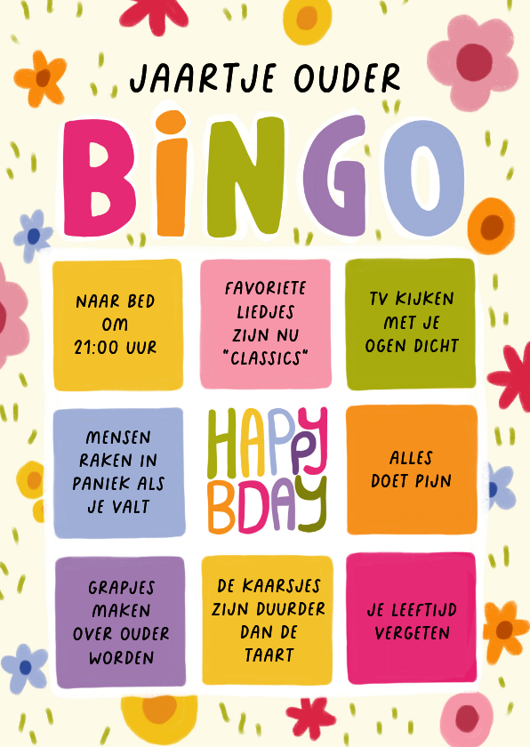 Verjaardagskaart felicitatie grappig bingo oudere vrouw - Verjaardagskaarten Verjaardagskaarten - Verjaardagskaart felicitatie grappig bingo oudere vrouw