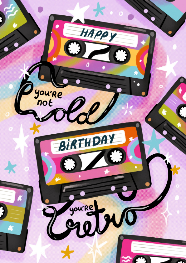 Verjaardagskaart felicitatie grappig retro oud cassette tape - Verjaardagskaarten Verjaardagskaarten - Verjaardagskaart felicitatie grappig retro oud cassette tape