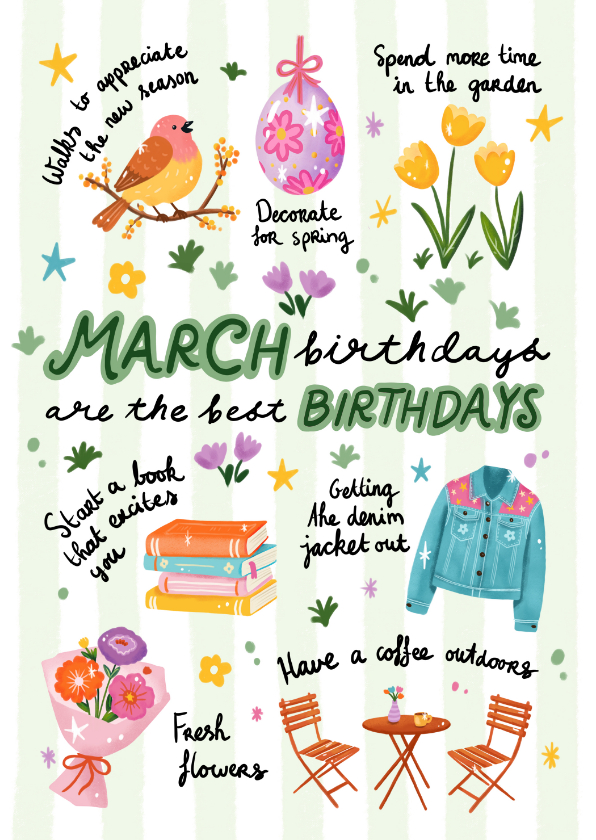 Verjaardagskaarten - Verjaardagskaart felicitatie maart lente vrouw meisje