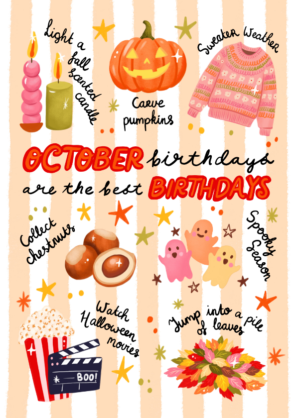 Verjaardagskaart felicitatie oktober herfst vrouw meisje - Verjaardagskaarten Verjaardagskaarten - Verjaardagskaart felicitatie oktober herfst vrouw meisje