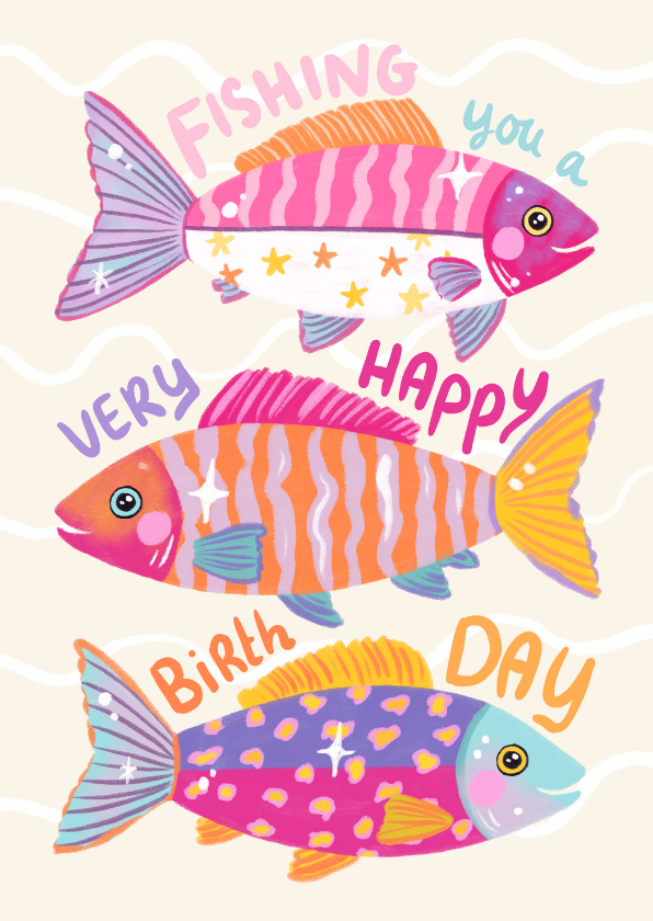 Verjaardagskaarten - Verjaardagskaart felicitatie vissen vrouw meisje