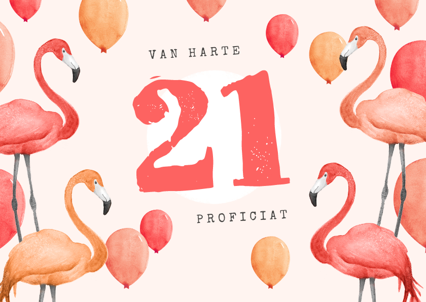 Verjaardagskaarten - Verjaardagskaart flamingo ballonnen waterverf 21