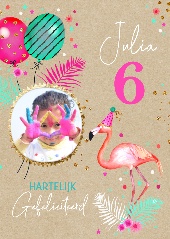 Verjaardagskaarten - Verjaardagskaart flamingo ballonnen