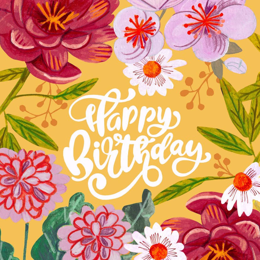 Verjaardagskaarten - Verjaardagskaart fris voorjaar bloemen geel