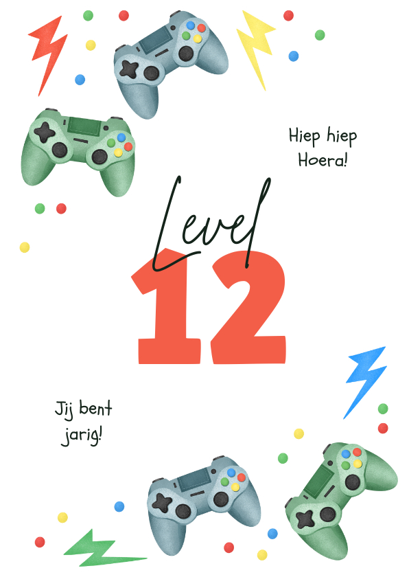 Verjaardagskaarten - Verjaardagskaart gaming controllers level confetti