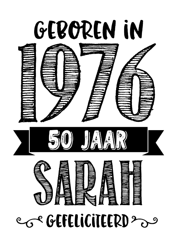 Verjaardagskaarten - Verjaardagskaart geboren in 1976 - 50 jaar Sarah