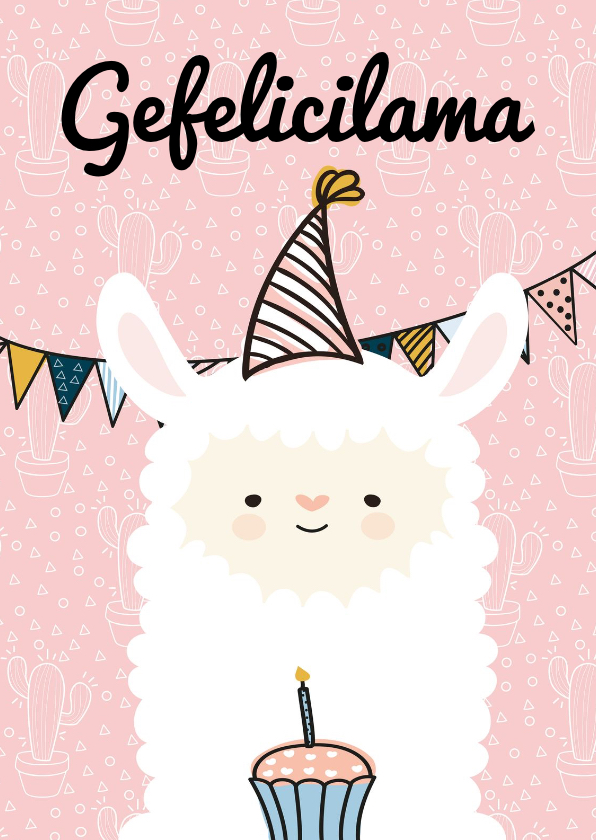 Verjaardagskaart Gefelicilama pink - Verjaardagskaarten Verjaardagskaarten - Verjaardagskaart Gefelicilama pink
