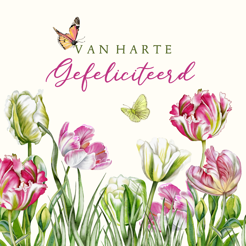 Verjaardagskaarten - Verjaardagskaart gekleurde tulpen voorjaar