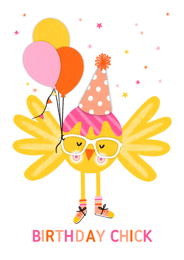 Verjaardagskaarten -  Verjaardagskaart gele vogel met ballonnen