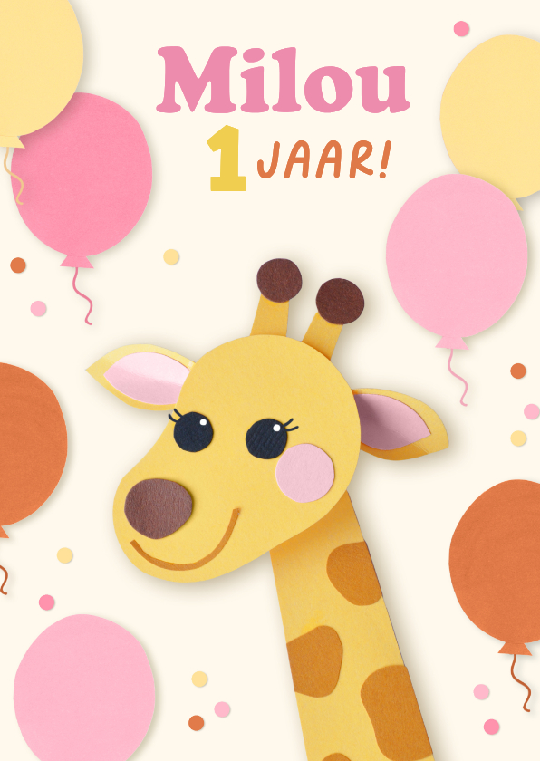 Verjaardagskaarten - Verjaardagskaart giraf en ballonnen