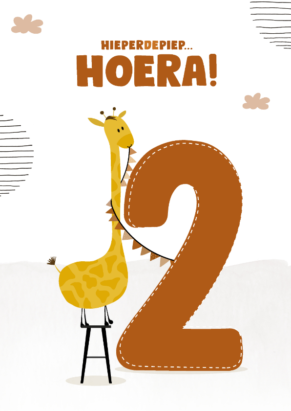 Verjaardagskaarten - Verjaardagskaart giraf met grote twee