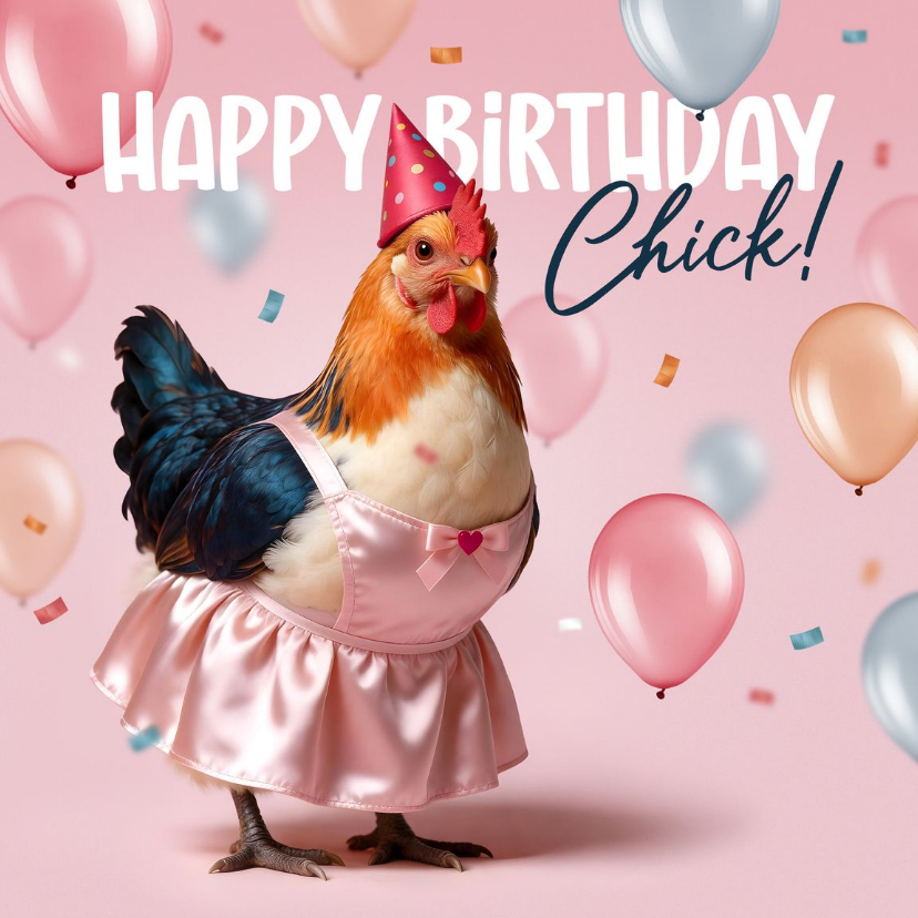 Verjaardagskaarten - Verjaardagskaart grappig kip humor ballonnen happy birthday