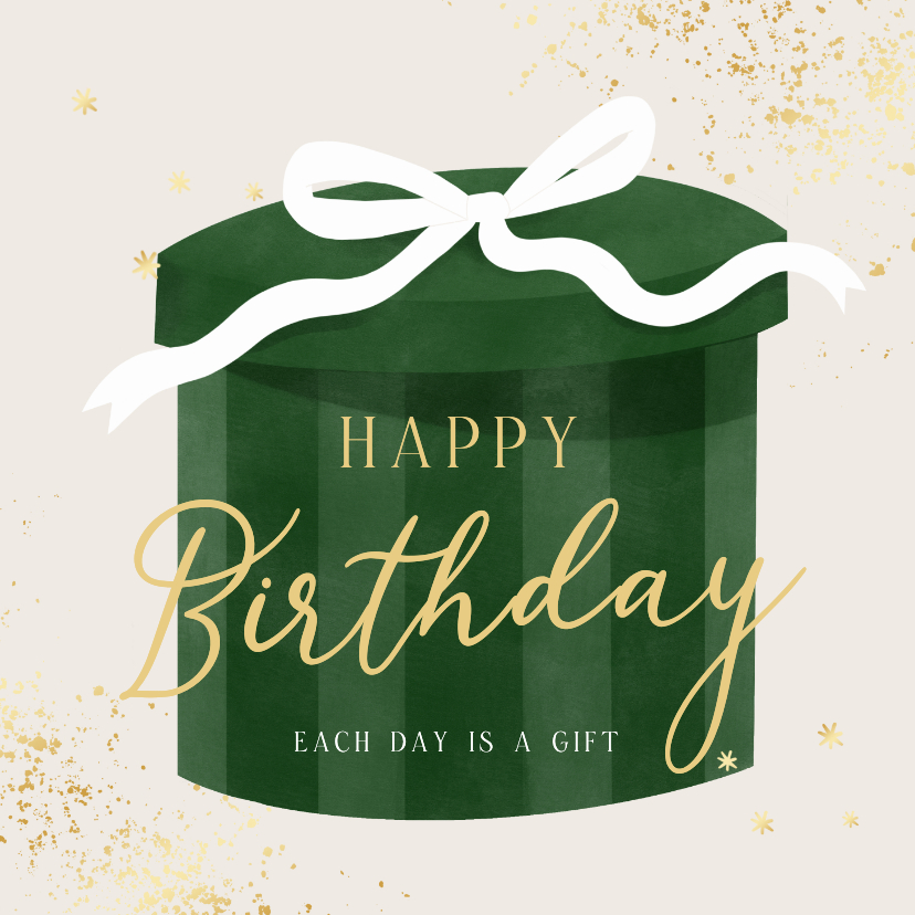 Verjaardagskaart groen cadeau met strik happy birthday goud - Verjaardagskaarten Verjaardagskaarten - Verjaardagskaart groen cadeau met strik happy birthday goud