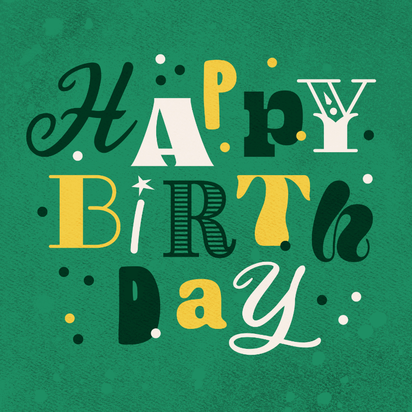 Verjaardagskaart groen typo modern stoer man confetti - Verjaardagskaarten Verjaardagskaarten - Verjaardagskaart groen typo modern stoer man confetti