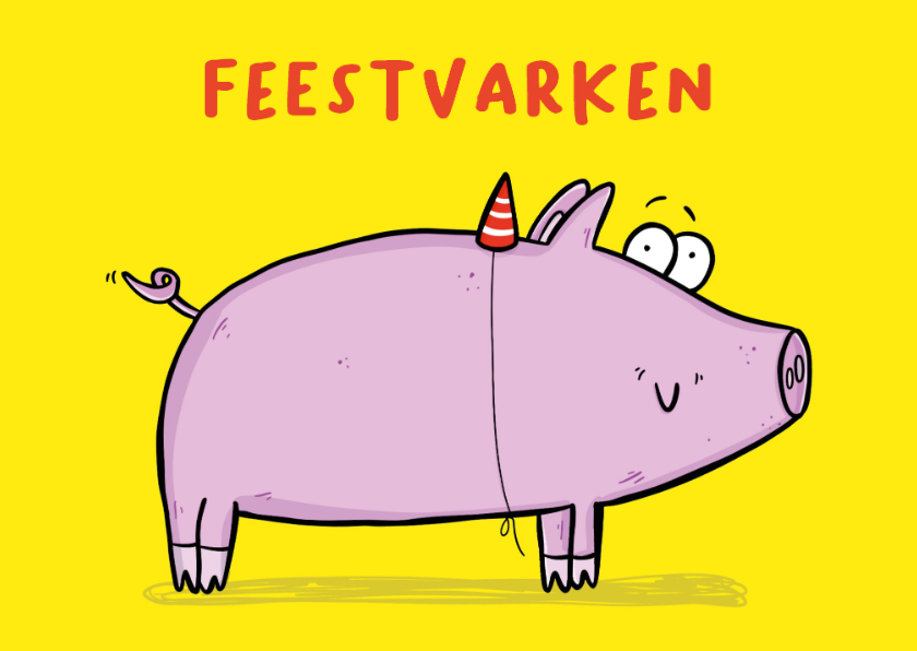 Verjaardagskaart groot roze feestvarken - Verjaardagskaarten Verjaardagskaarten - Verjaardagskaart groot roze feestvarken
