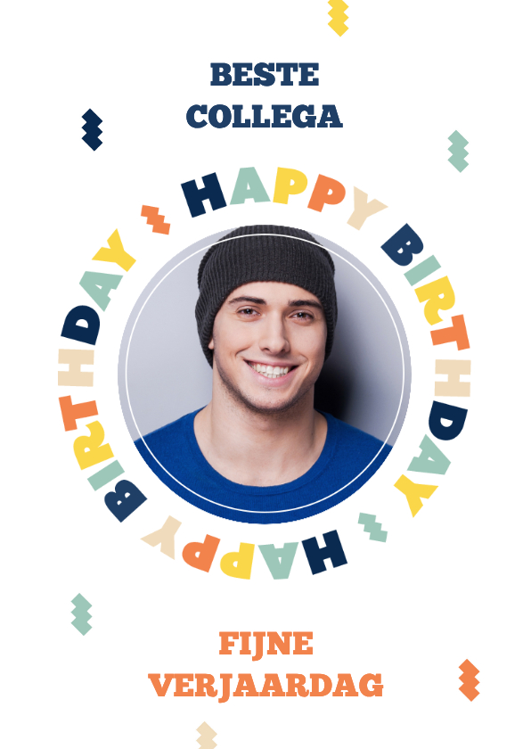 Verjaardagskaarten - Verjaardagskaart Happy Birthday foto collega modern grafisch