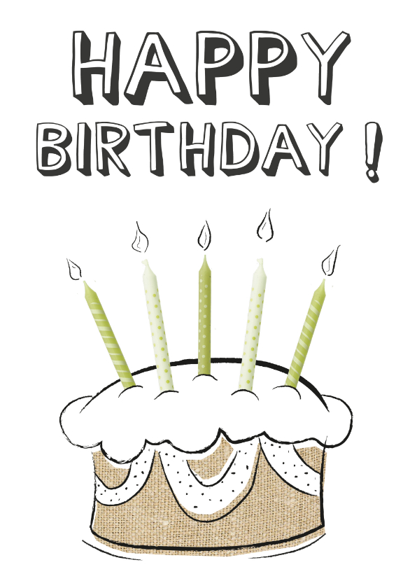 Verjaardagskaarten - Verjaardagskaart happy birthday tekst met creatieve taart