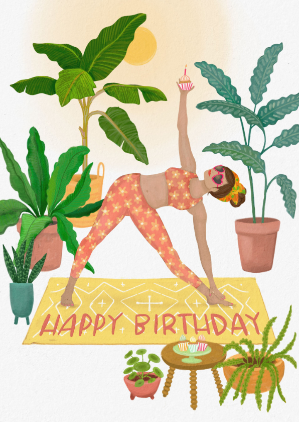 Verjaardagskaarten - Verjaardagskaart happy birthday yoga girl