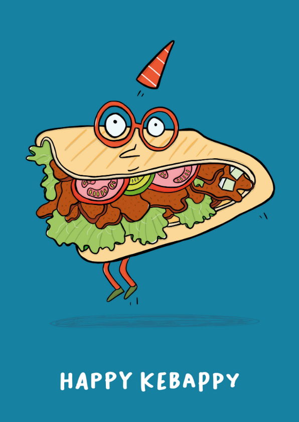 Verjaardagskaart Happy Kebappy! - Verjaardagskaarten Verjaardagskaarten - Verjaardagskaart Happy Kebappy!