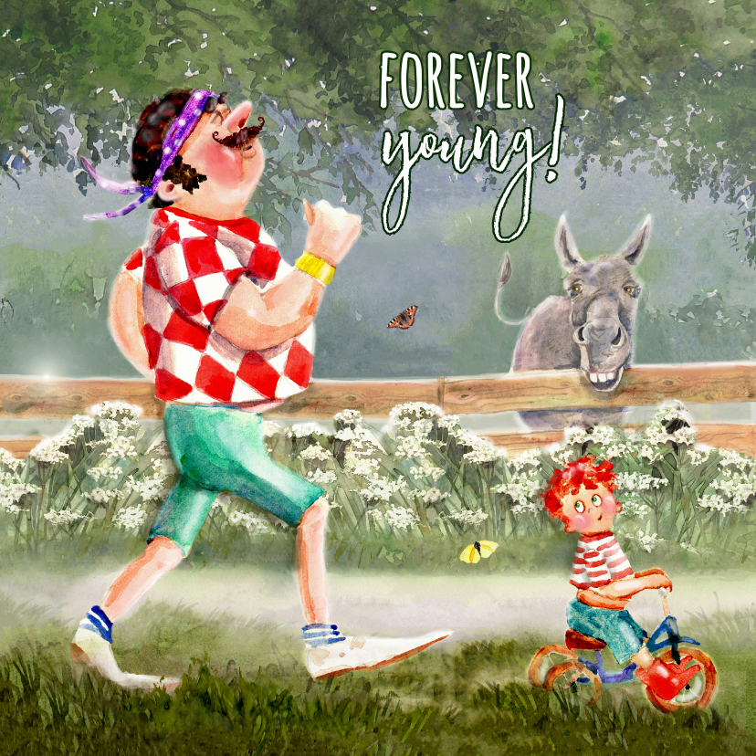 Verjaardagskaarten - Verjaardagskaart hardlopende man in het bos