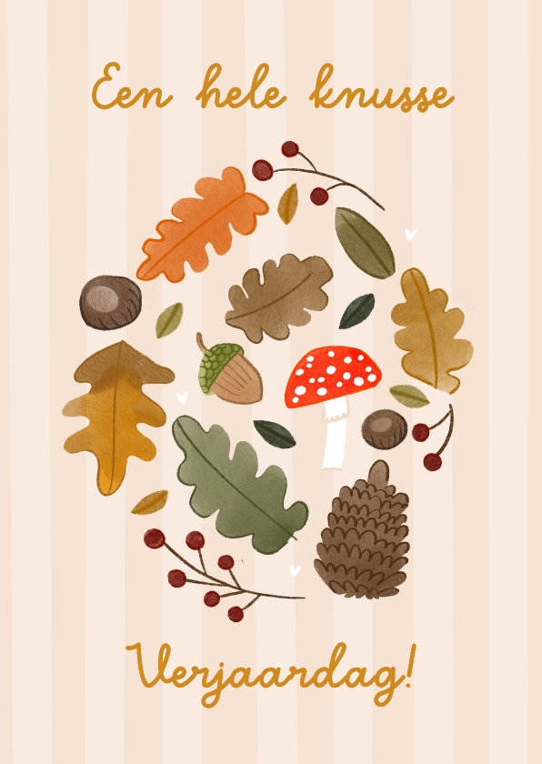 Verjaardagskaarten - Verjaardagskaart herfst bladeren knusse verjaardag okergeel