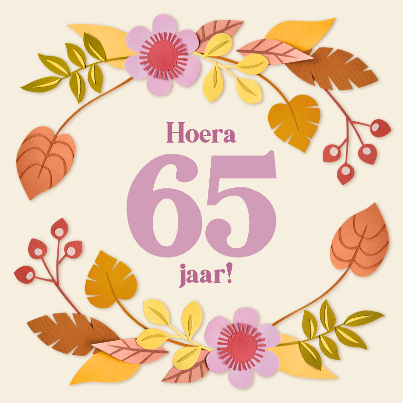 Verjaardagskaart herfstbladeren en bloemen - Verjaardagskaarten Verjaardagskaarten - Verjaardagskaart herfstbladeren en bloemen