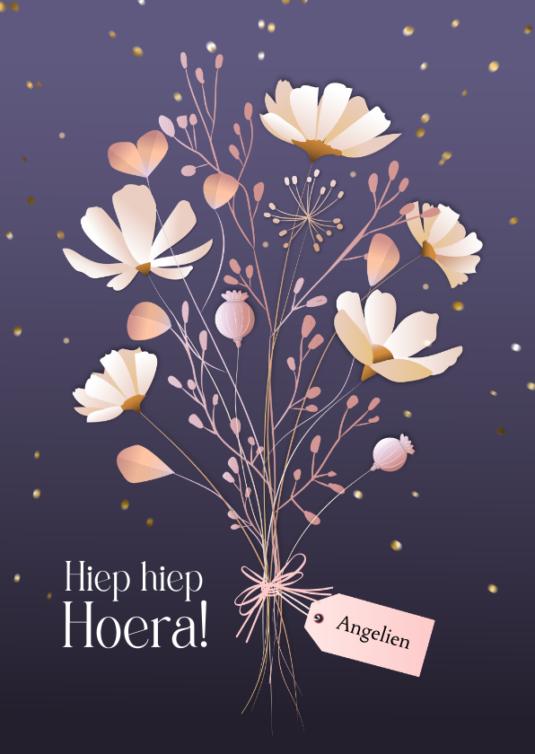 Verjaardagskaart herfstbloemen naamlabel feestelijk confetti - Verjaardagskaarten Verjaardagskaarten - Verjaardagskaart herfstbloemen naamlabel feestelijk confetti