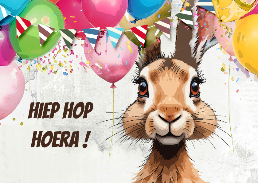 Verjaardagskaart hiep hop hoera konijn - Verjaardagskaarten Verjaardagskaarten - Verjaardagskaart hiep hop hoera konijn