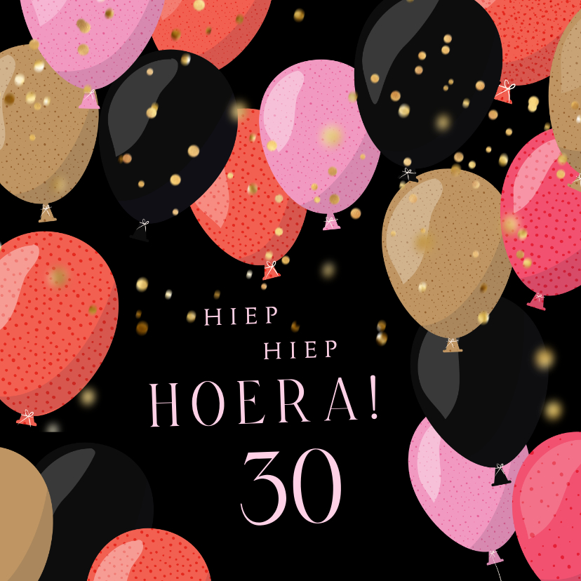 Verjaardagskaarten - Verjaardagskaart hippe vrouwelijke ballonnen en confetti