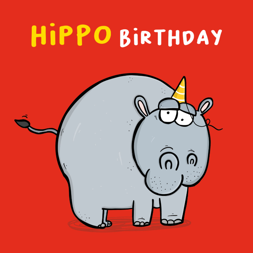 Verjaardagskaarten - Verjaardagskaart hippo birthday nijlpaard hippo