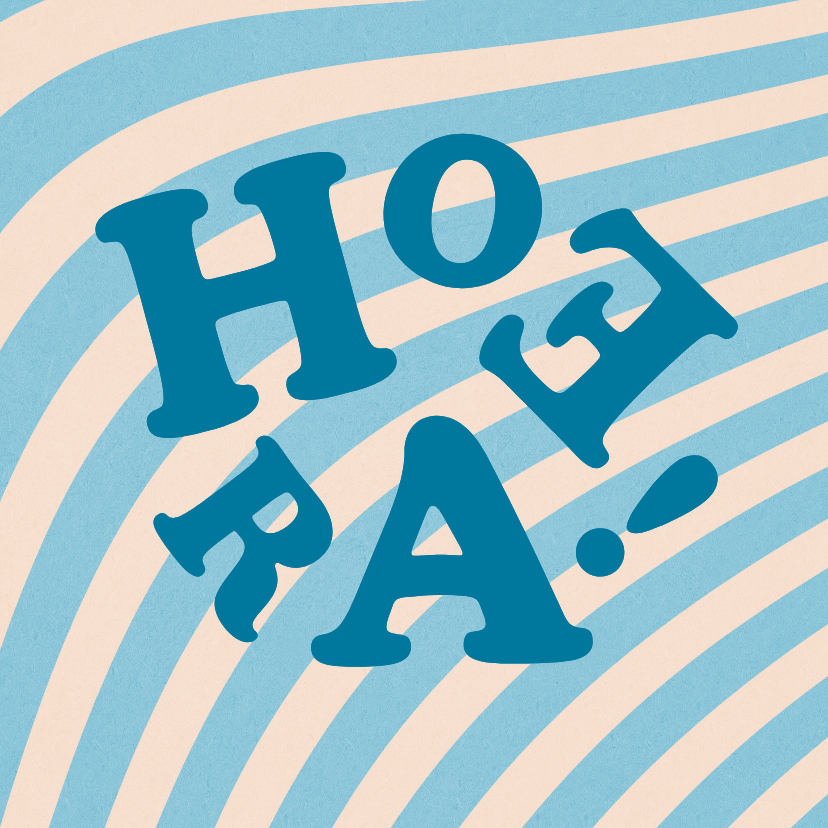 Verjaardagskaarten - Verjaardagskaart hoera groovy blauw beige modern typo