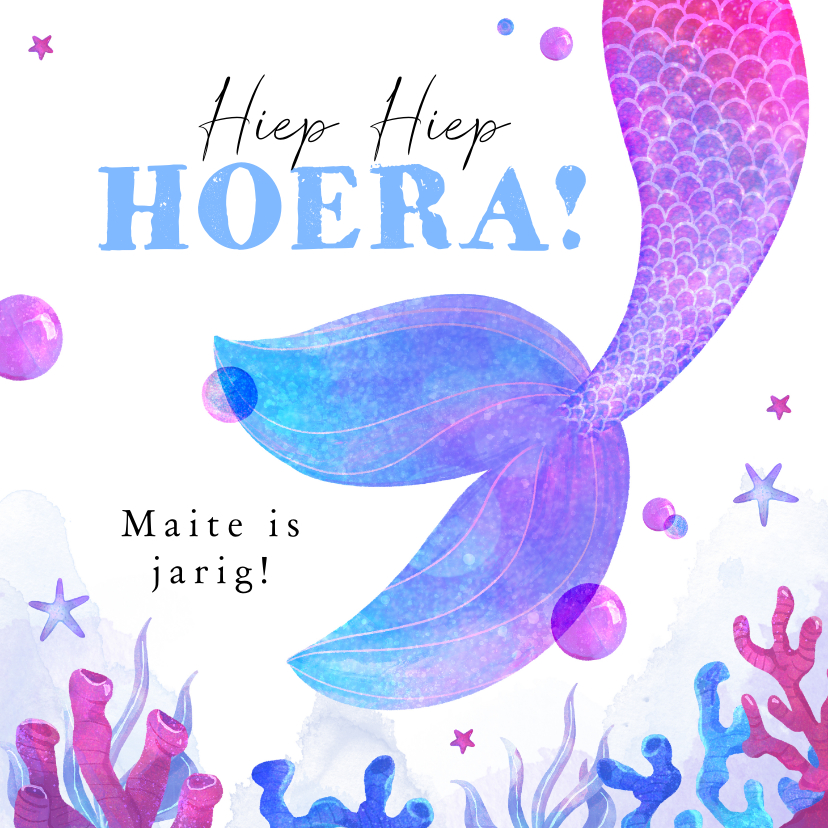 Verjaardagskaarten - Verjaardagskaart holografisch zeemeermin paars roze blauw