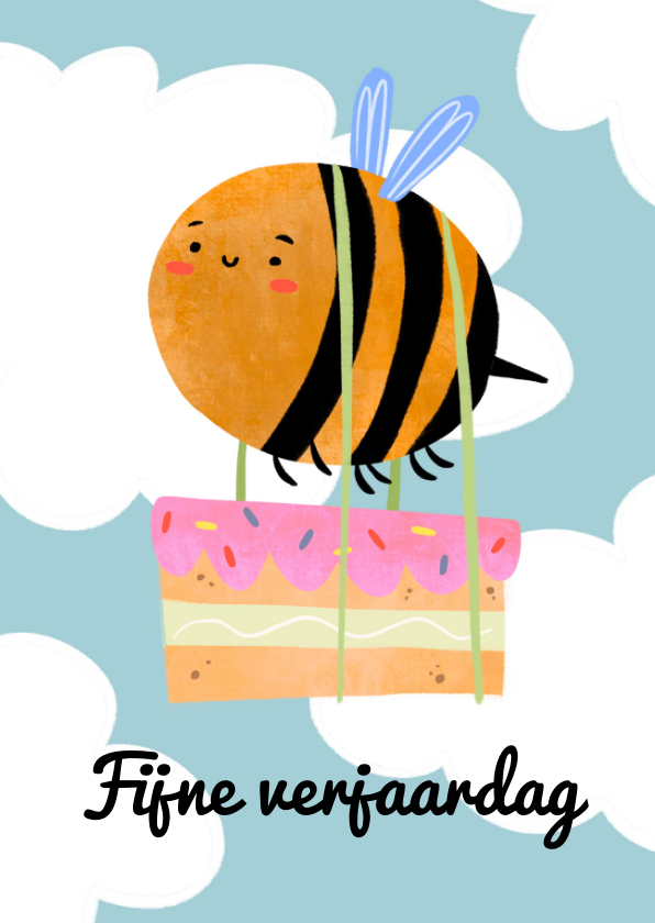 Verjaardagskaart hommel met taart - Verjaardagskaarten Verjaardagskaarten - Verjaardagskaart hommel met taart