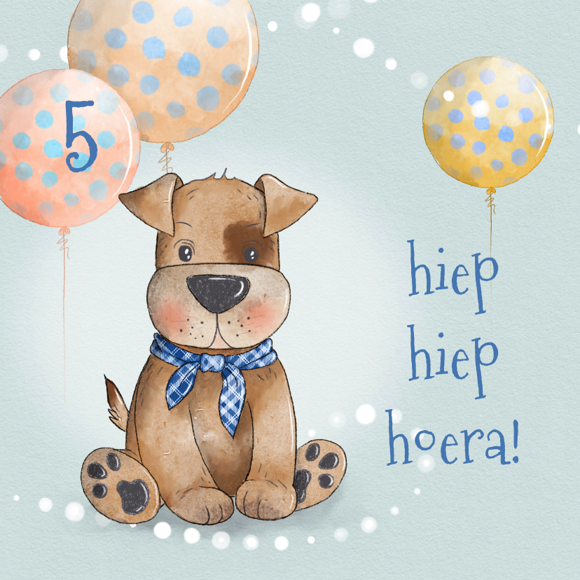 Verjaardagskaarten - Verjaardagskaart hond en ballonnen