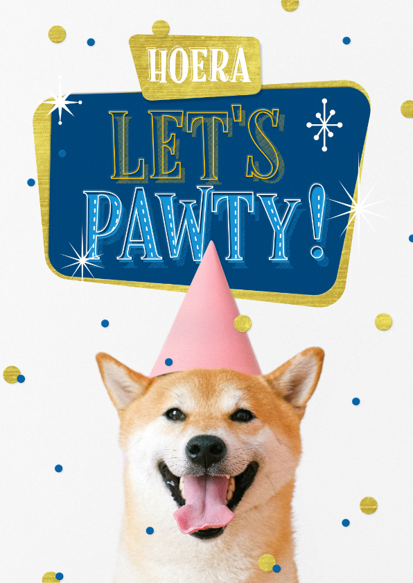 Verjaardagskaarten - Verjaardagskaart hond feest humor confetti goud