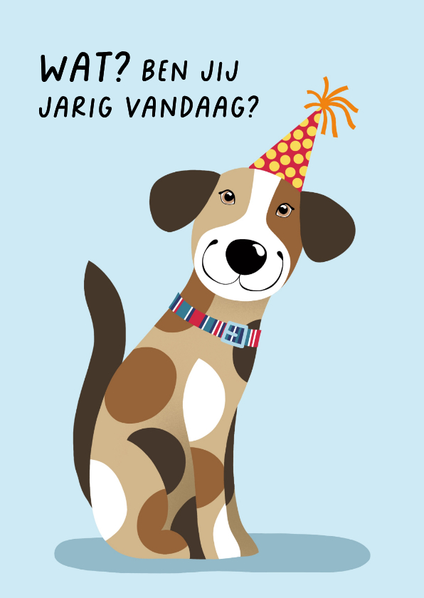 Verjaardagskaart hond met feestmuts - Verjaardagskaarten Verjaardagskaarten - Verjaardagskaart hond met feestmuts