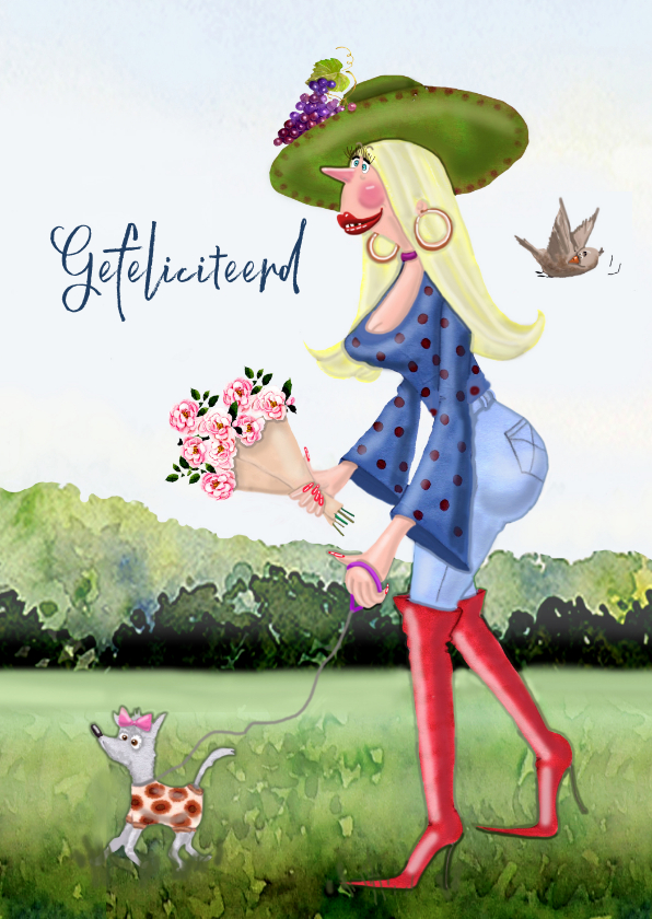 Verjaardagskaart hondje uitlaten - Verjaardagskaarten Verjaardagskaarten - Verjaardagskaart hondje uitlaten