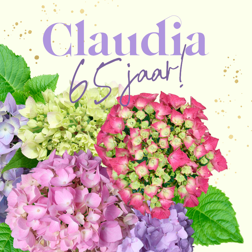 Verjaardagskaarten - Verjaardagskaart hortensia's naam en leeftijd