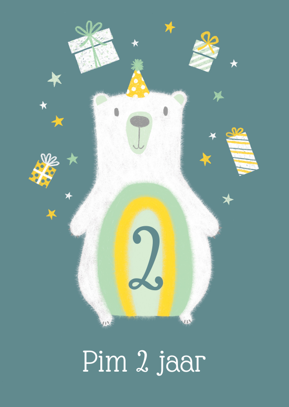 Verjaardagskaarten - Verjaardagskaart ijsbeer met kadootjes 