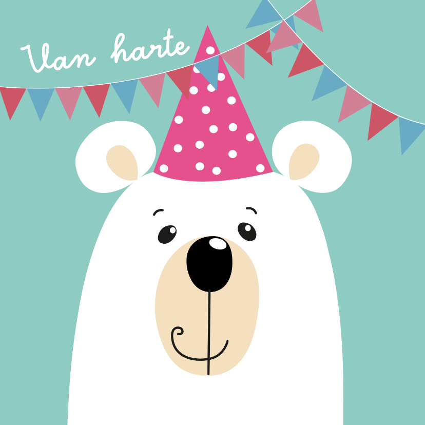 Verjaardagskaarten - Verjaardagskaart - IJsbeer met roze feestmuts