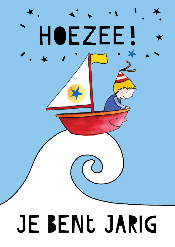 Verjaardagskaarten - Verjaardagskaart jongen in bootje op zee
