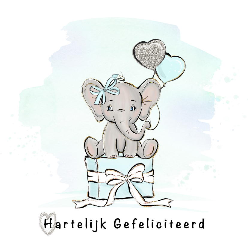 Verjaardagskaarten - Verjaardagskaart jongen olifant en ballonnen