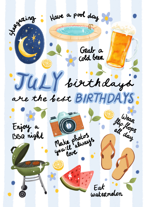 Verjaardagskaart juli felicitatie zomer man jongen - Verjaardagskaarten Verjaardagskaarten - Verjaardagskaart juli felicitatie zomer man jongen