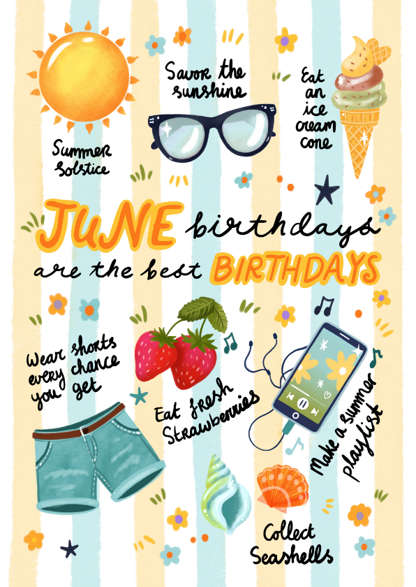 Verjaardagskaarten - Verjaardagskaart juni felicitatie zomer man jongen