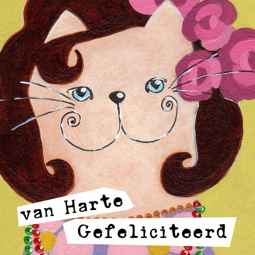 Verjaardagskaart kat bloemetjes - Verjaardagskaarten Verjaardagskaarten - Verjaardagskaart kat bloemetjes
