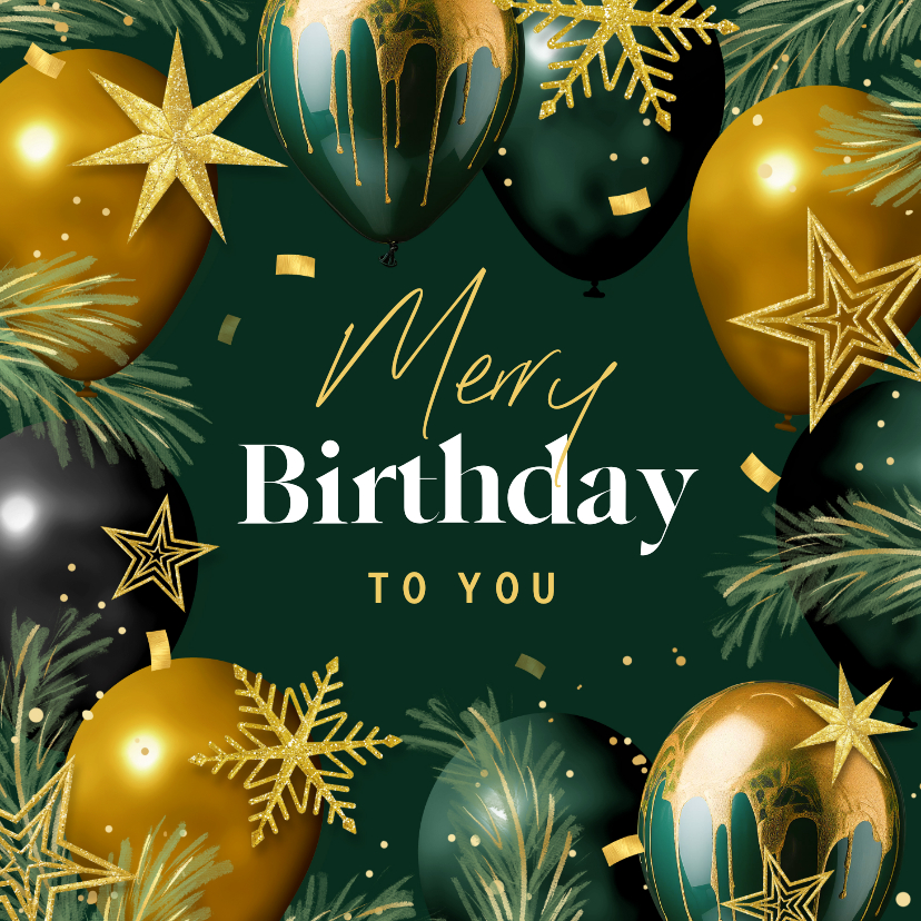 Verjaardagskaart kerst december ballonnen merry birthday - Verjaardagskaarten Verjaardagskaarten - Verjaardagskaart kerst december ballonnen merry birthday