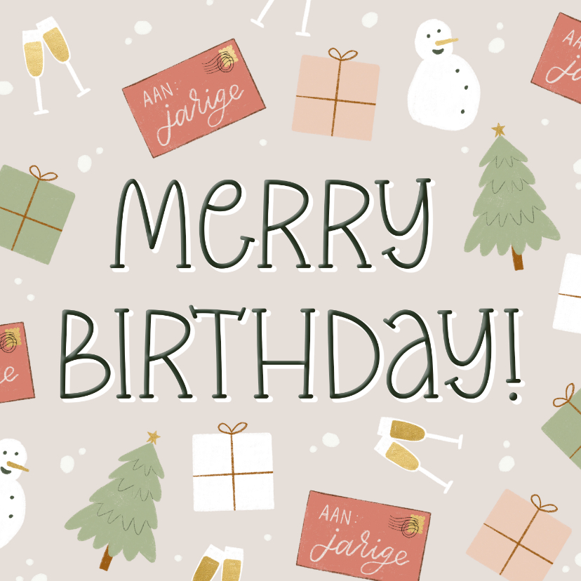 Verjaardagskaart kerst Merry Birthday - Verjaardagskaarten Verjaardagskaarten - Verjaardagskaart kerst Merry Birthday